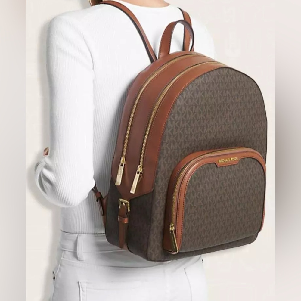 Michael Kors Jaycee Large Backpack In Brown Signature NEW